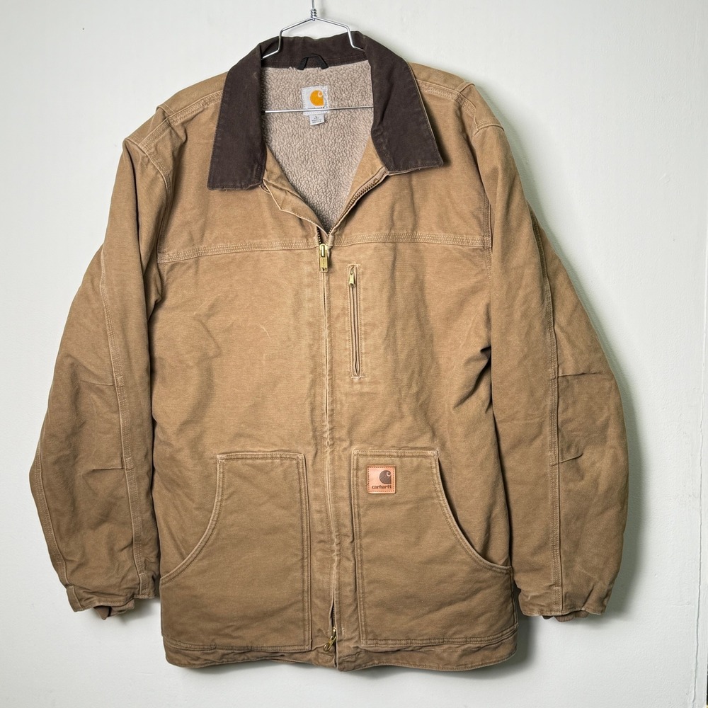 Carhartt Jacket Mens Sherpa Lined Canvas Work Jacket Tan Large Tall